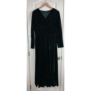 Urban Coco Women's Dark Green Velvet Long Sleeve Maxi Dress Size L Large